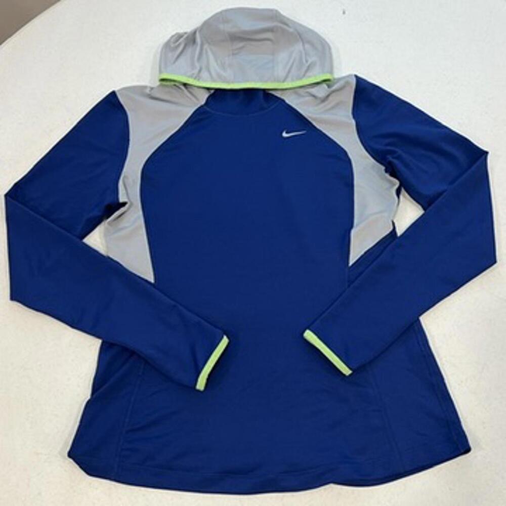 Nike Dri-FIT Running Hoodie Cowl Neck Blue Gray Neon Green Large Womens